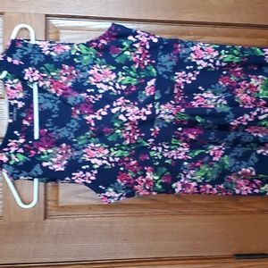 Lands' End Navy Floral Maxi Dress with Pink and Green Accents